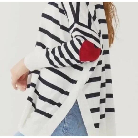 Mersea Black Stripe Amour Sweater One Size Long Sleeve Crew White Red Heart - Picture 1 of 10
